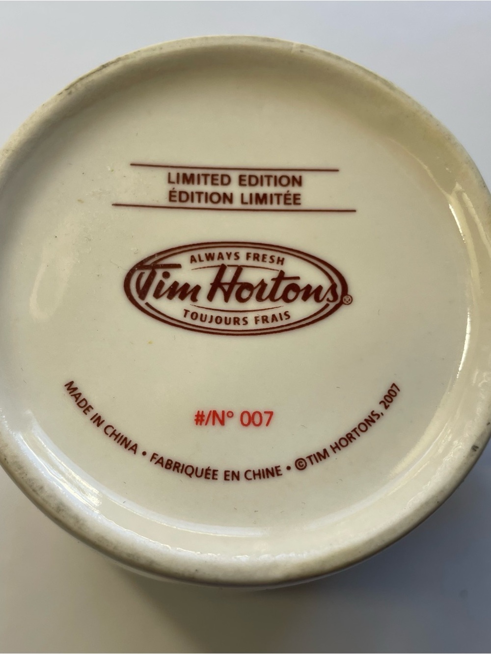 Vintage Tim Hortons 2007 Limited Edition Coffee Mug #007 Steaming Cup Cream - Picture 7 of 8